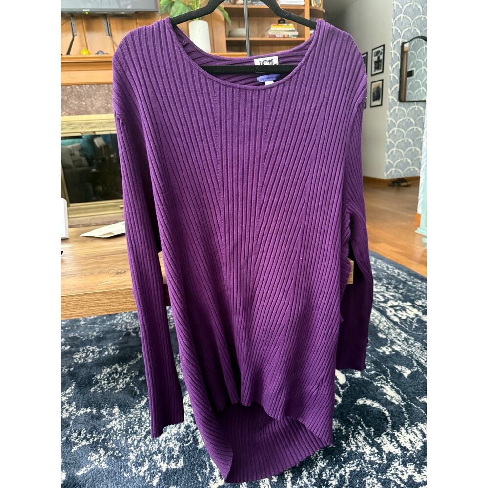 Future Collective Kahiana Barfield Brown Purple Open Back Triple Twist Sweater